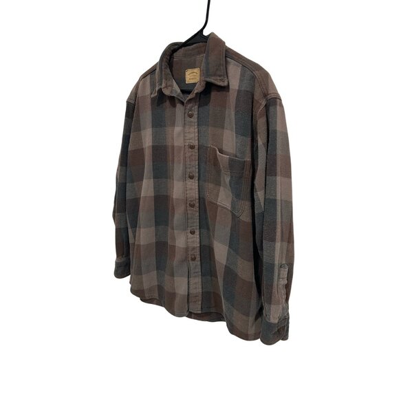 Vintage St Johns Bay Plaid Button Up Heavyweight Flannel Shirt Front Pocket SZ L - Picture 3 of 9